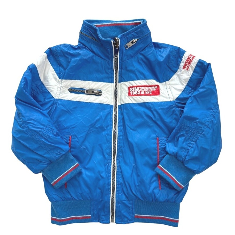 Vintage Boys Blue Motorsport Reversible Sweatshirt Hooded Jacket Outerwear 2T 3T